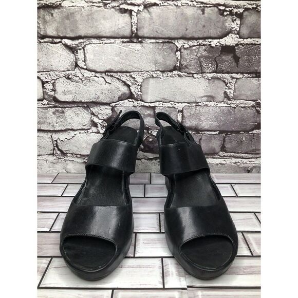 Chocolat Blu Cortez Black Leather Platform Wedge Strap Sandals Women Sz 9M US/40 - Picture 12 of 16